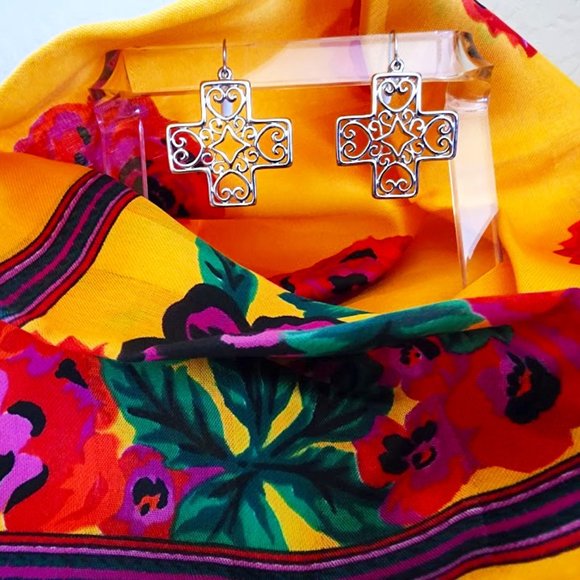 Trifari Silver Cross Earrings - Picture 1 of 5